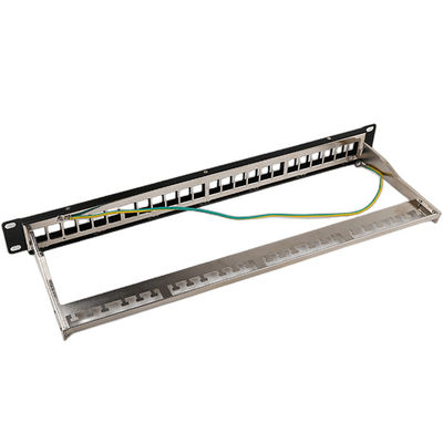 1U 24 पोर्ट STP पैच पैनल RJ45 रैक माउंट Cat6 पैच पैनल ब्लैंक