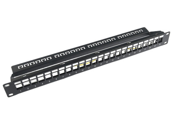 प्रबंधन बार के साथ RJ45 नेटवर्क पैच पैनल 24 पोर्ट 1U कीस्टोन C5 / C5E C6